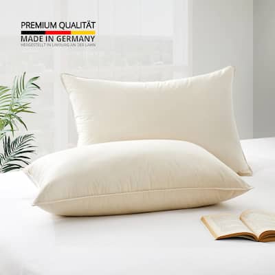 Set of 2 Organic Cotton 90% Down Feather Bed Pillows Made in Germany