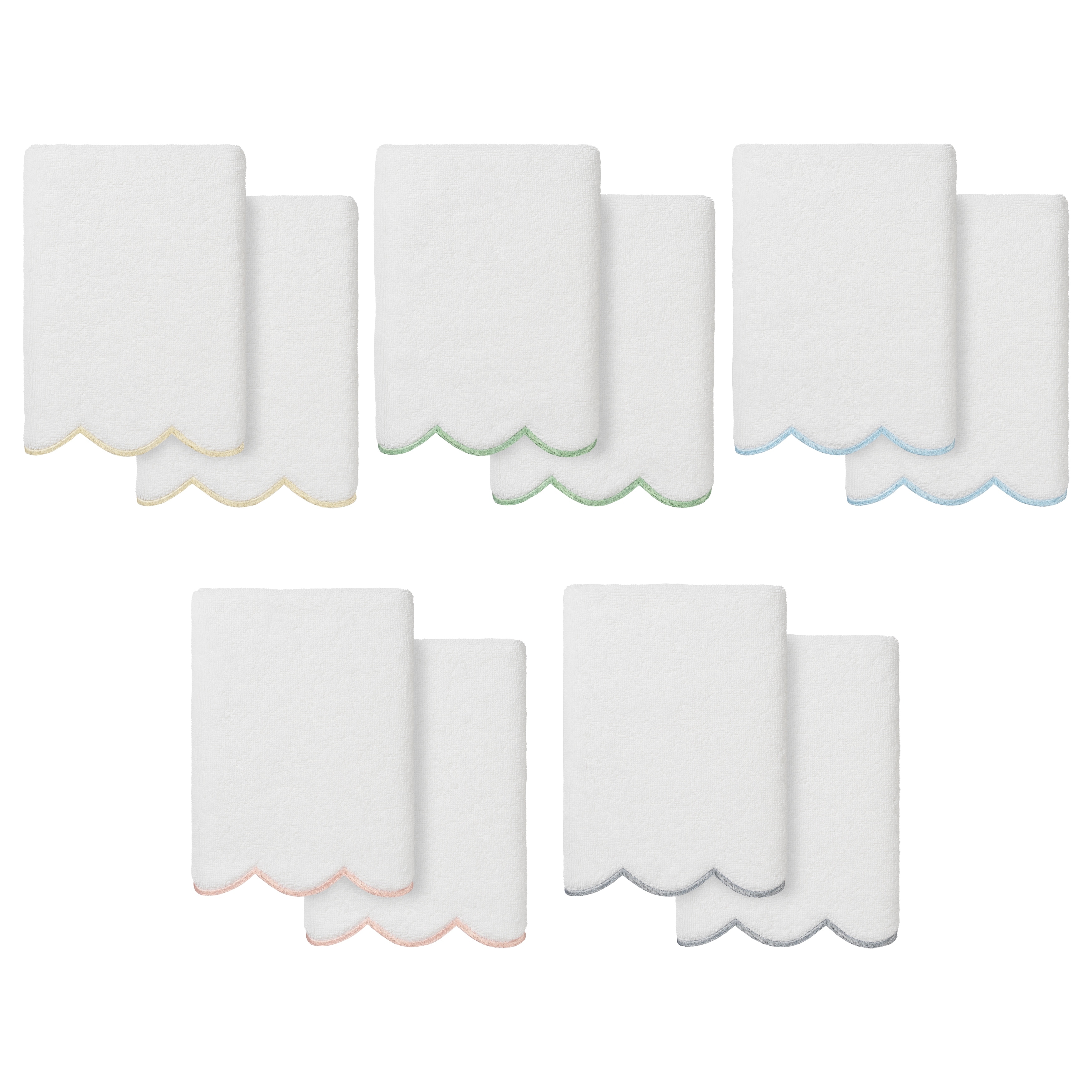 Authentic Hotel and Spa 100% Turkish Cotton ADORNIA Scallop 2PC Hand Towel Set - 2 Hand Towels
