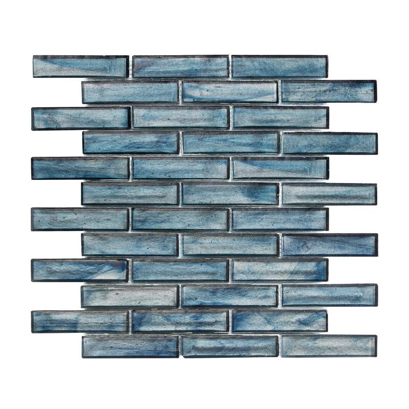 1 x 4 Brick Iridescent Glass Mosaic Wall Tiles - Case (10 Sheets) - Cobalt Blue