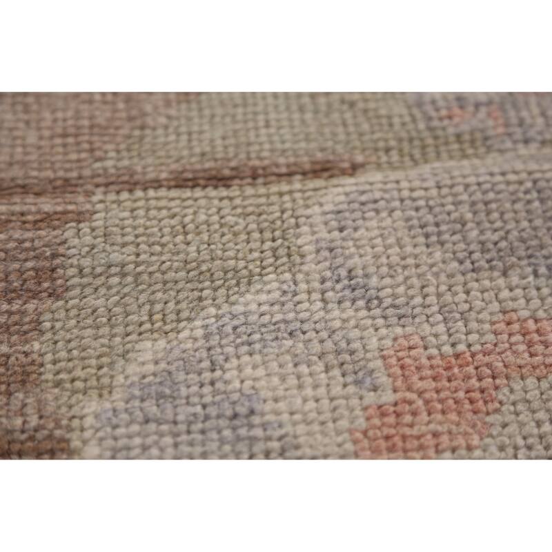 Hand Knotted Oriental 100% Wool Carpet Transitional Geometric Brown Oushak Area Rug - 12' 2'' X 8' 11''