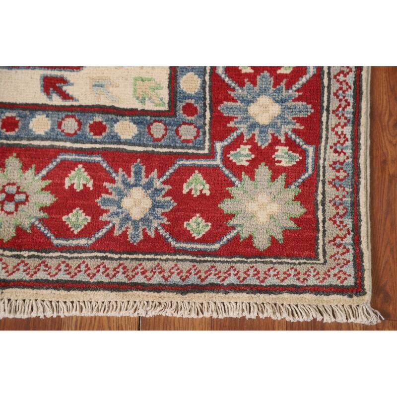 Geometric Kazak Runner Rug Hallway Handmade Wool Carpet - 2'9" x 9'4"