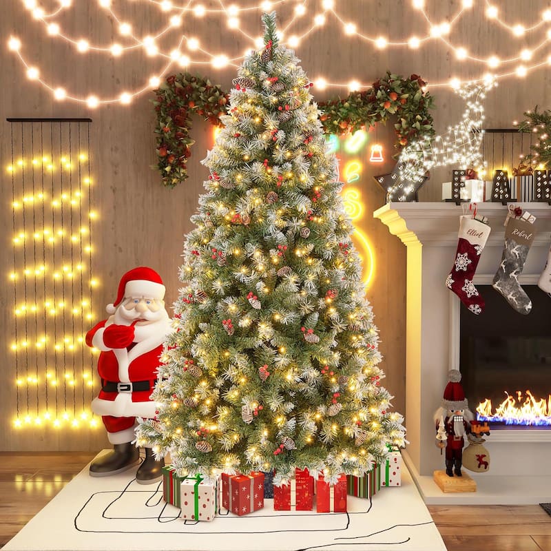 Gymax 7.5 FT Pre-Lit Christmas Tree Artificial Hinged Christmas Tree - 7.5 Foot
