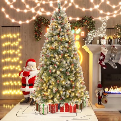 Gymax 7.5 FT Pre-Lit Christmas Tree Artificial Hinged Christmas Tree