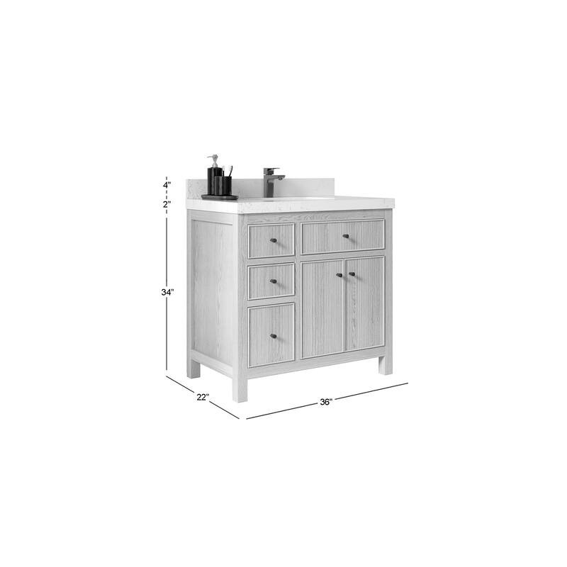 Willow Collections 36 x 22 Sonoma Oak Wood Center Sink Right Bathroom Vanity with Quartz or Marble Countertop