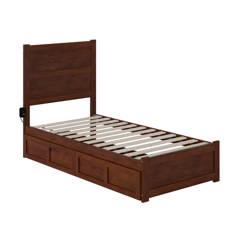 Twin Bed With Drawers - Modern Platform Bed Frame, Walnut Finish, Storage Bed