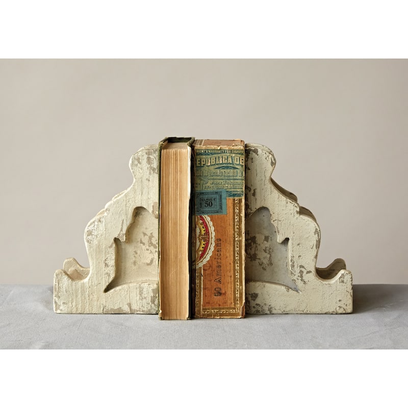 Distressed White Corbel Shaped Bookends - White