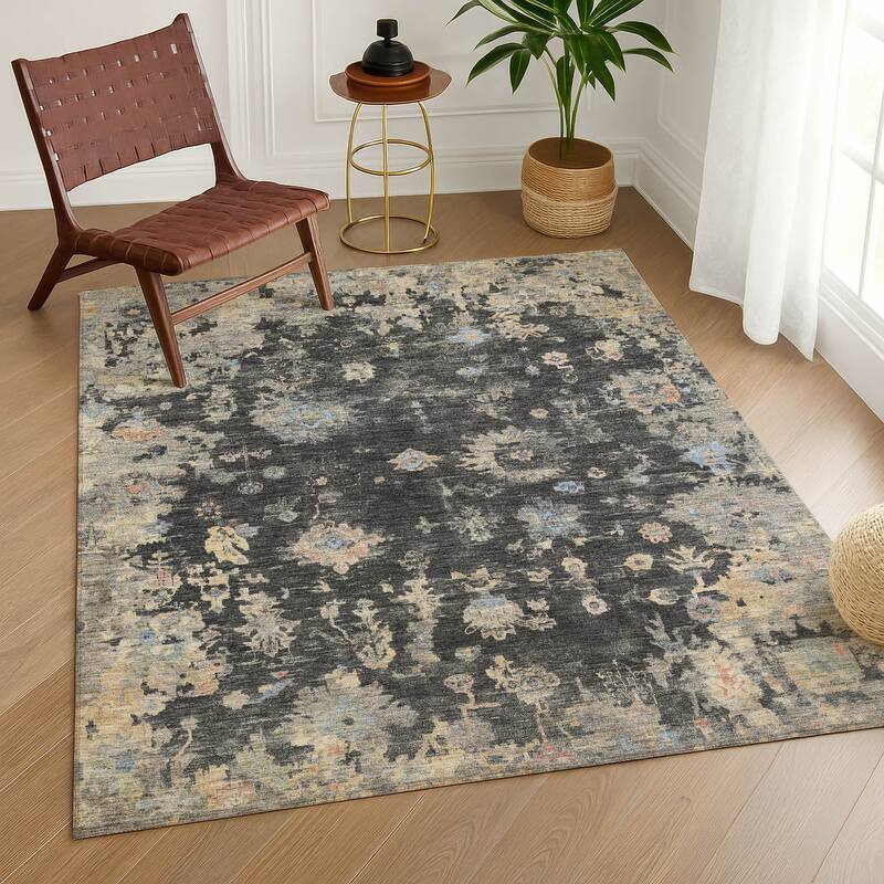 Machine Washable Indoor/ Outdoor Vintage Traditional Chantille Rug