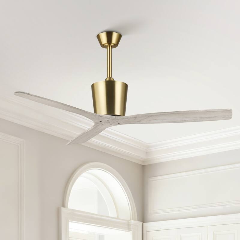 54" Modern Gold/Brushed Nickel Solid Wood 3-Blade Outdoor Ceiling Fan without Light