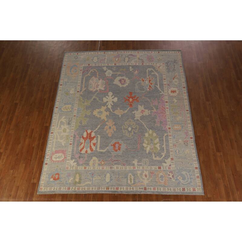 Hand Knotted Oriental 100% Wool Carpet Transitional All-Over Greys & Charcoal Oushak Area Rug - 9' 11'' X 8' 1''