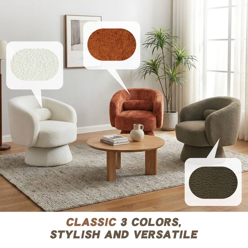 360° Swivel Accent Chair, Round Barrel Upholstered Armchair with Lumbar Cushion