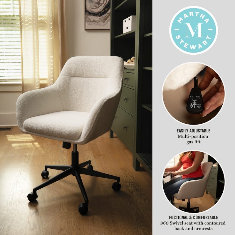 Martha Stewart Rayna Upholstered Swivel Office Chair with Metal Frame