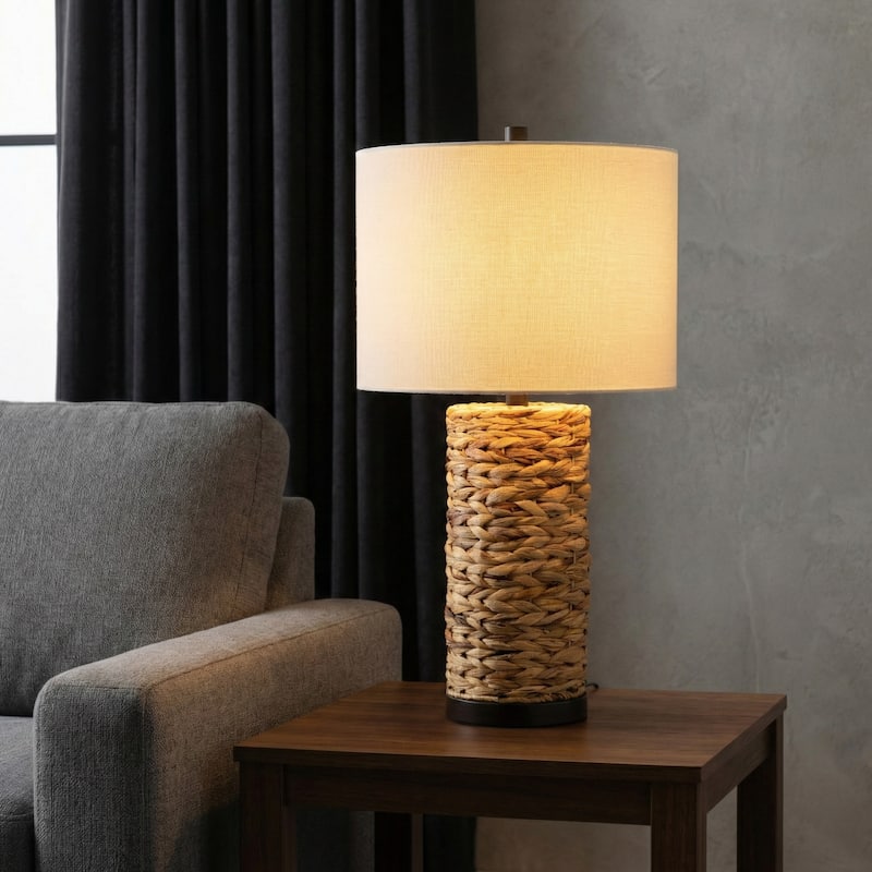 Modern Woven Seagrass Cylinder Table Lamp - 26", Brown & White - 25.75"