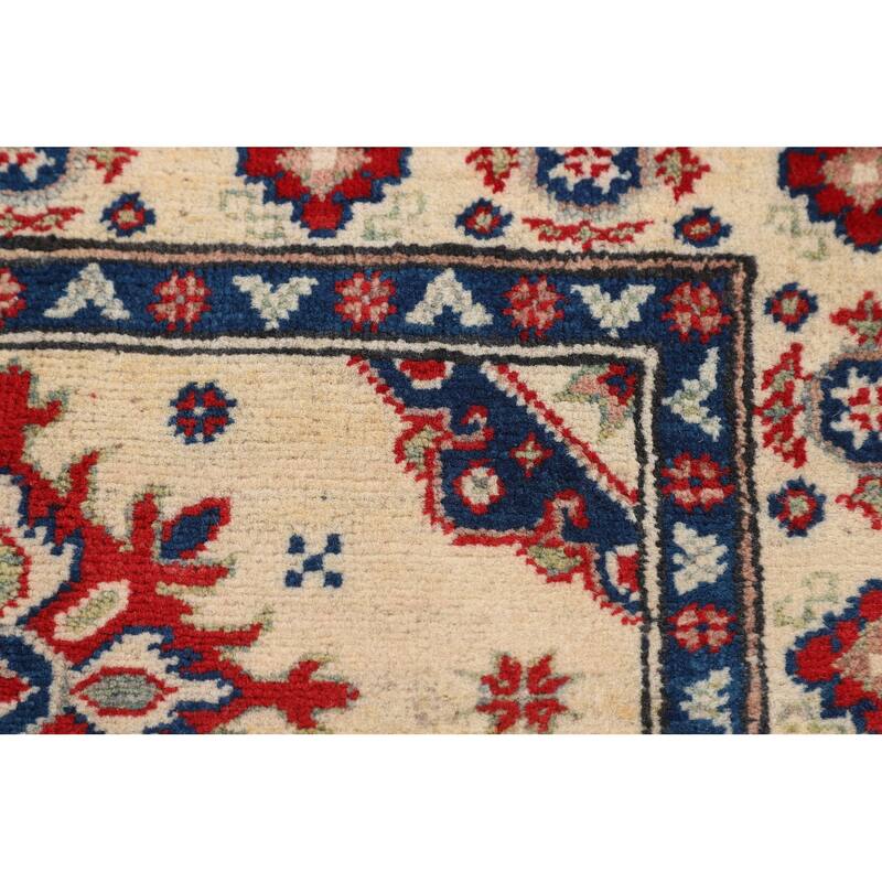 Beige / Ivory Geometric Kazak Accent Rug Hand-Knotted Wool Carpet - 2'9" x 3'10"