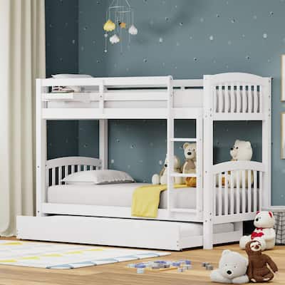 Arca Wood Twin Over Twin Bunk Bed, Hanging Nightstand, and Trundle