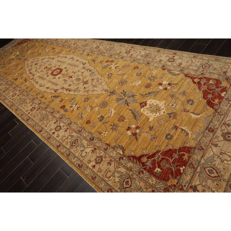 6x17'3'' Hand Knotted Wool Medallion Gold Peshawar Traditional Rug - 6' x 17' 3''