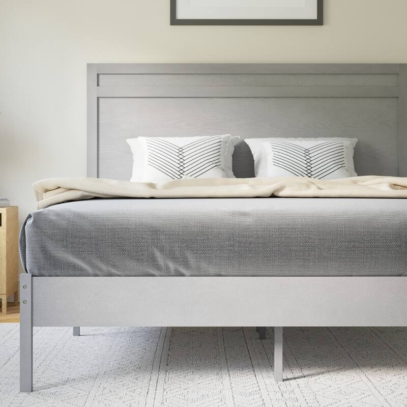 Modern Solid Wood Platform Bed with Headboard and Wooden Slats