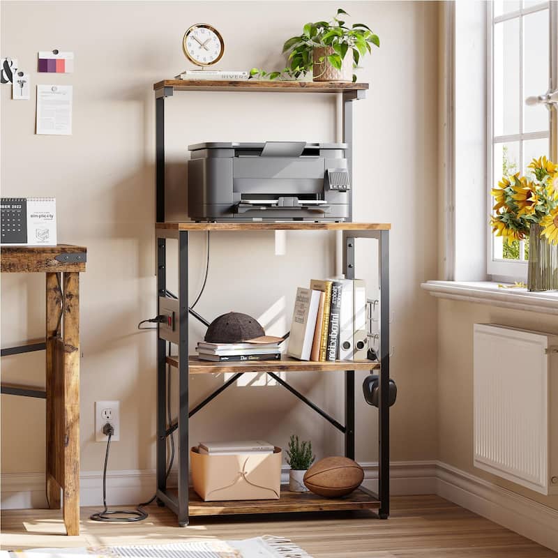 Kitchen Bakers Rack with Storage Shelves &USB Outlets, Microwave Oven Stand Kitchen Shelf Organizer
