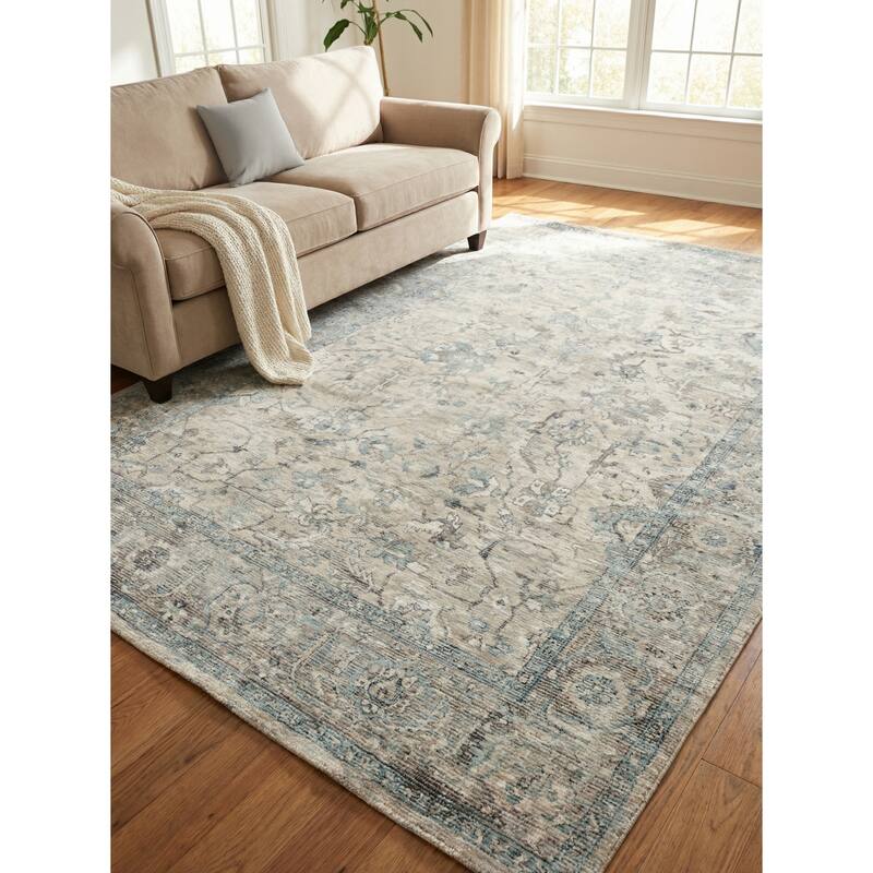 EXQUISITE RUGS Tuscany Hand-loomed Wool/Bamboo Silk Beige/Blue Area Rug.