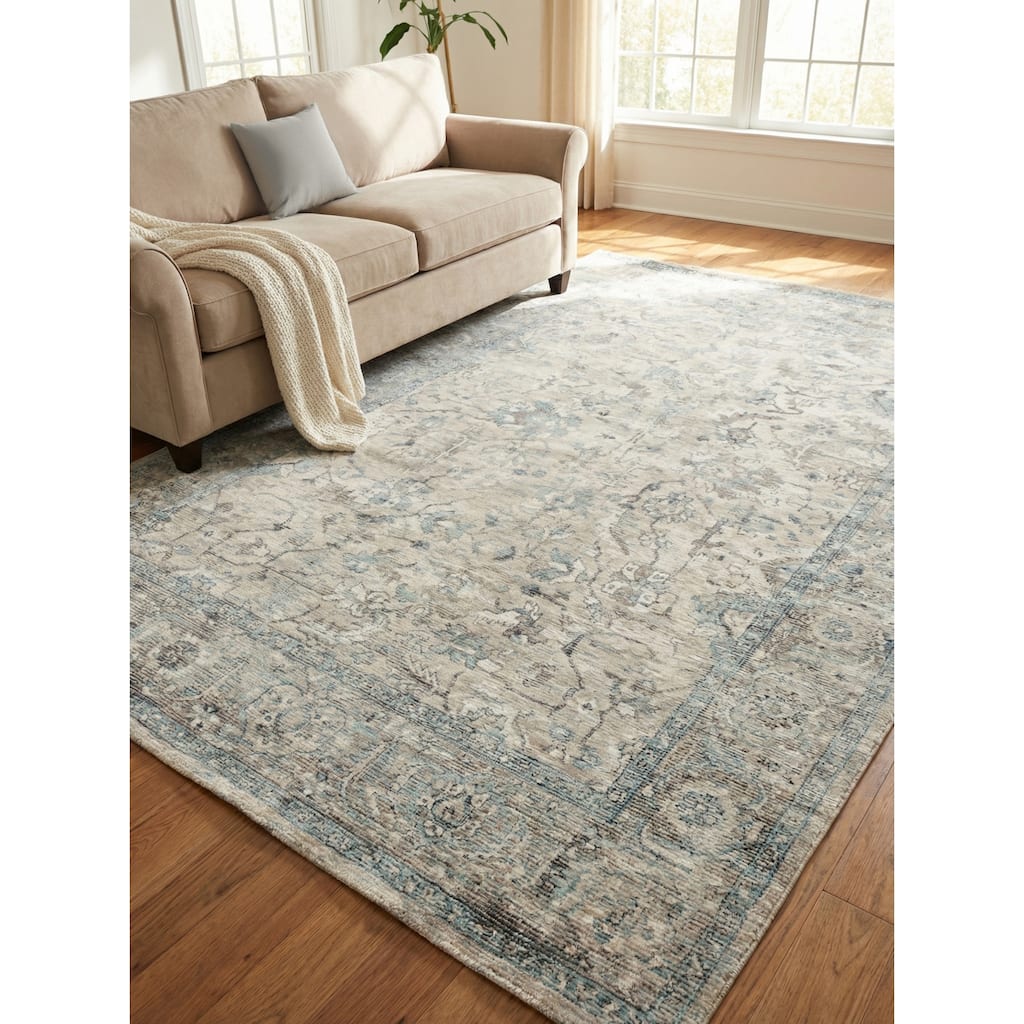 EXQUISITE RUGS Tuscany Hand-loomed Wool/Bamboo Silk Beige/Blue Area Rug.