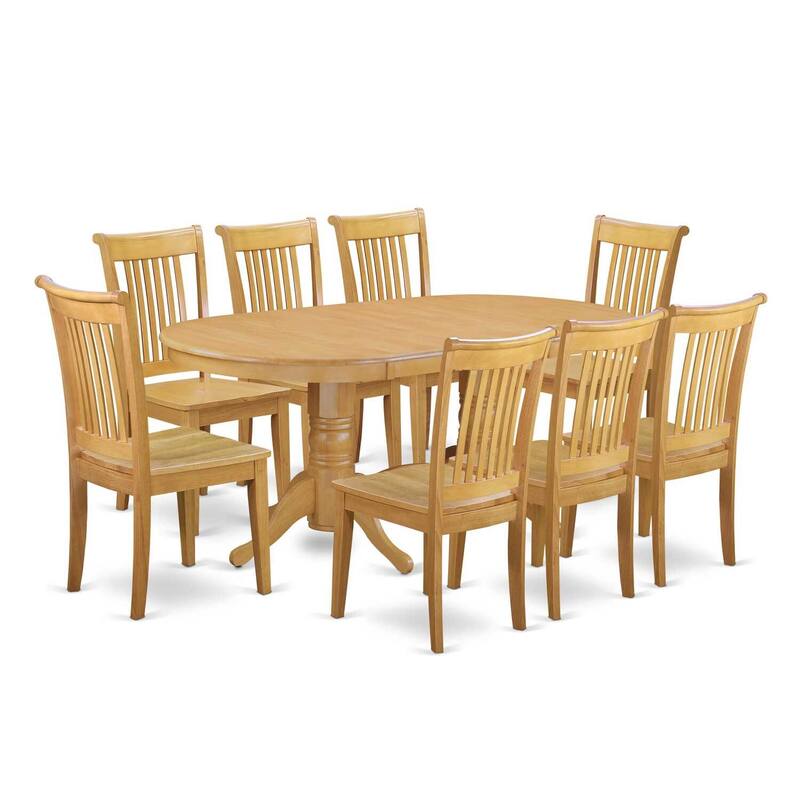 Vancouver Dining Set - 9 Piece Table & Chair Set - Solid Wood - Oak Finish - Home Dining Room Furniture