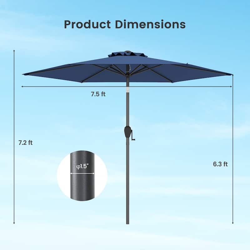 Polyester 7.5FT Patio Umbrella with Tilt, Crank and Vented Canopy