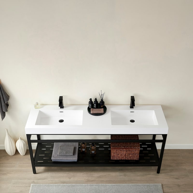 Ablitas 72" Double Vanity in Metal with Stone Sink Top