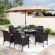 preview thumbnail 56 of 69, MAISON ARTS 7/8 Pieces Outdoor Patio Dining Set, 6 PE Rattan Chairs with Cushions and 1 Rectangle Metal Table Crescent Chairs+Beige Umbrella