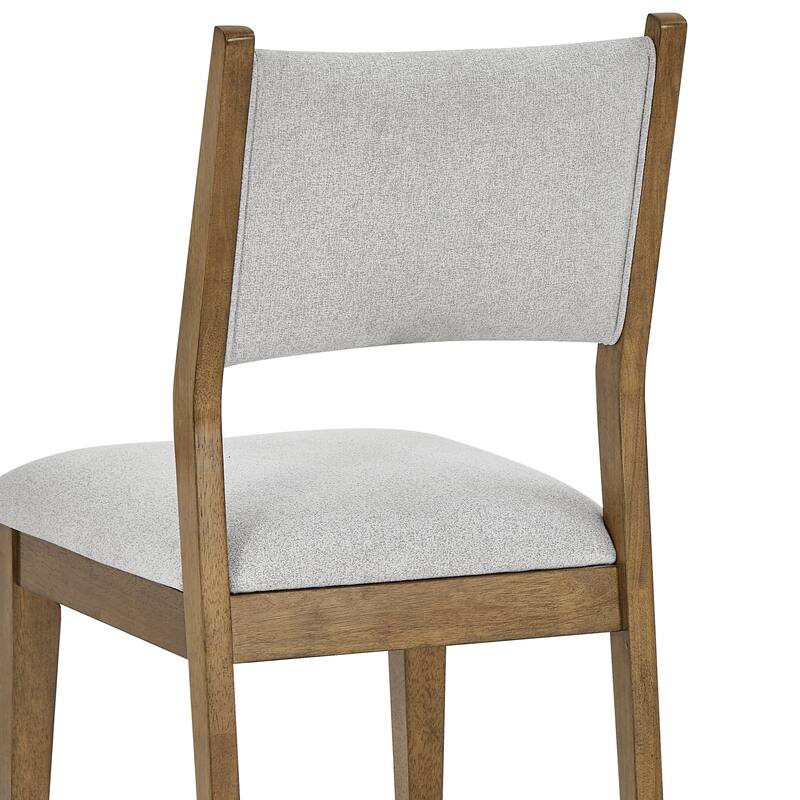 Set of 2 Walnut Oak Dining Side Chairs with Light Gray Fabric