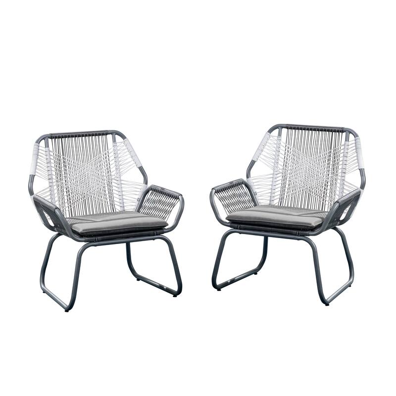 Roomfitters Milan Outdoor Wicker Club Chairs with Water Resistant Cushions, Modern Patio Armchair, Grey Set of 2 - Set of 2