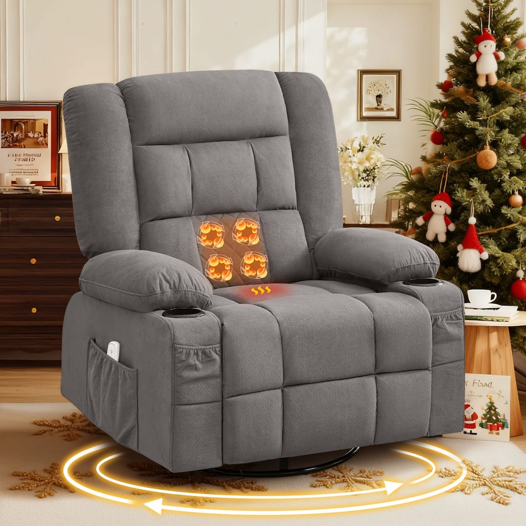 Oversized Massage Rocker Recliner Chair w/4-Point 3D Kneading Massage and Heat & 2 Cup Holders & USB Charge Port, for Bedroom