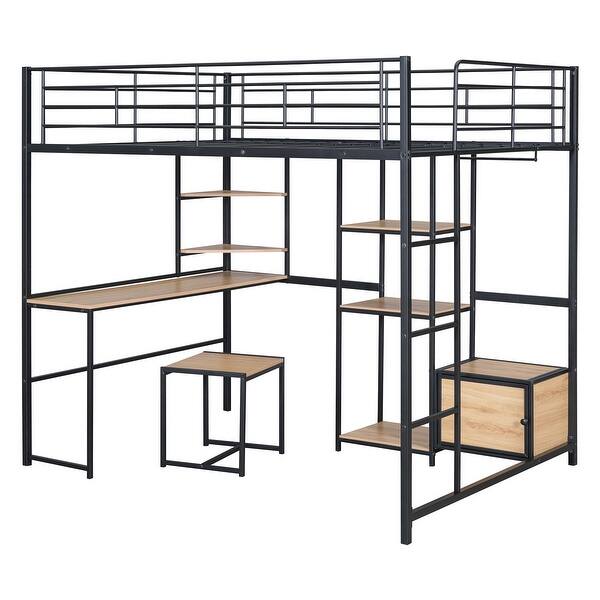 slide 2 of 40, Full Loft Bed with Built-In Desk and Storage, Compact Layout Black
