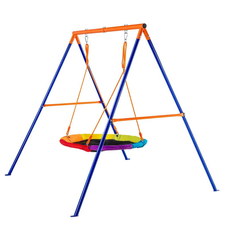 40 Inch Saucer Swing Seat with A Shaped Metal Frame Stand Ideal Gift for Kids - 81.10"L x 72.05"W x 71.26"H