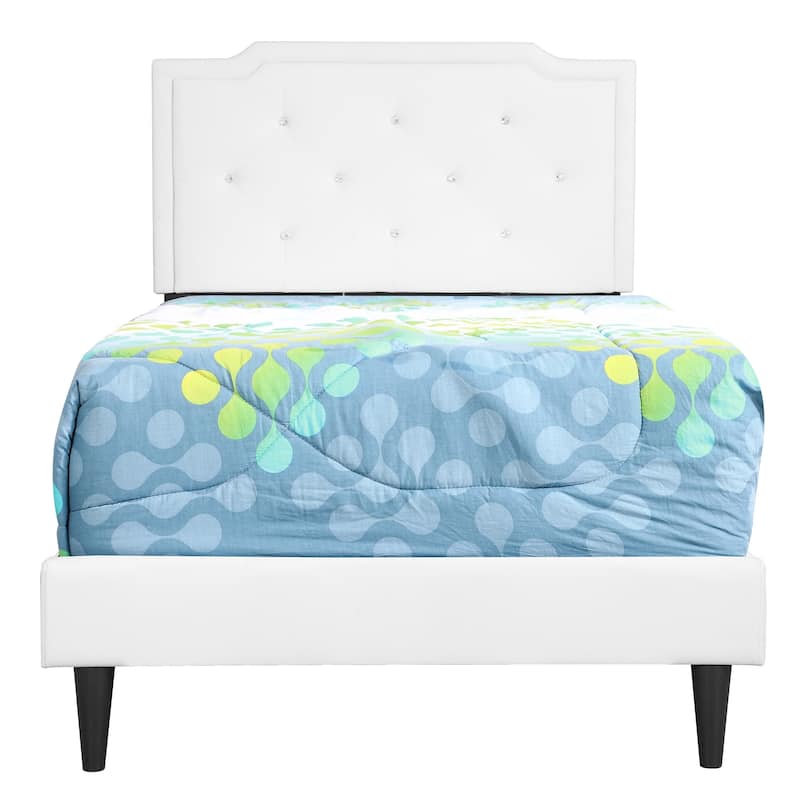 Upholstered Tufted Jeweled Twin Panel Bed - 81" - White