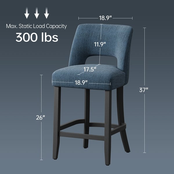 dimension image slide 0 of 6, Upholstered Counter Height Bar Stools with wood legs for Kitchen Island Dining Room