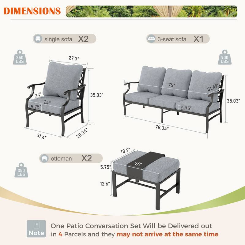 MAISON ARTS 4/5-Piece Patio Conversation Sets, Sofa Set with 2 xSingle Sofa Chairs, 1 x 3-seater Sofa and Coffee Table/Ottomans
