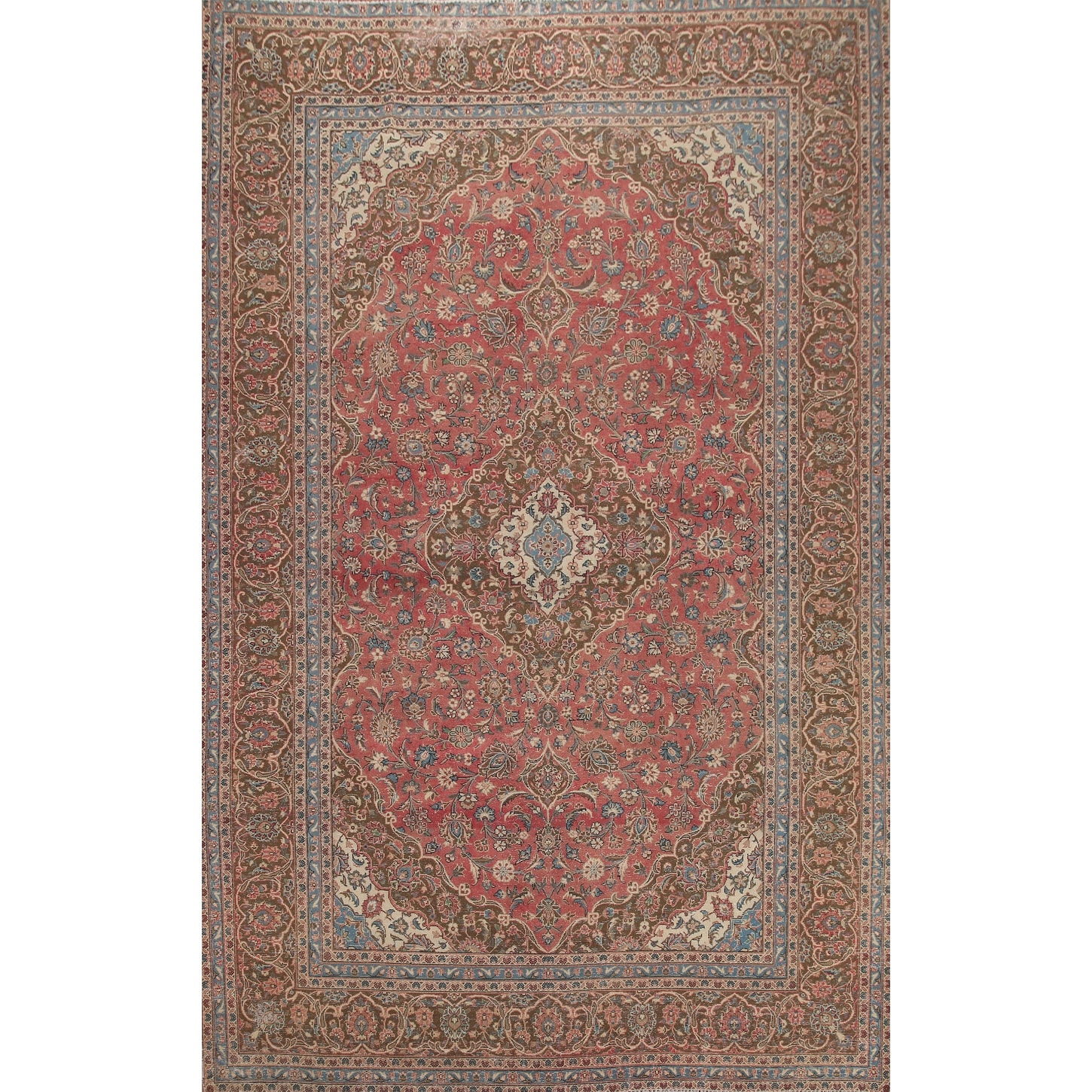 Hand Knotted Oriental 100% Wool Carpet Traditional Floral Pink Kashan Area Rug - 12' 11'' X 9' 7''