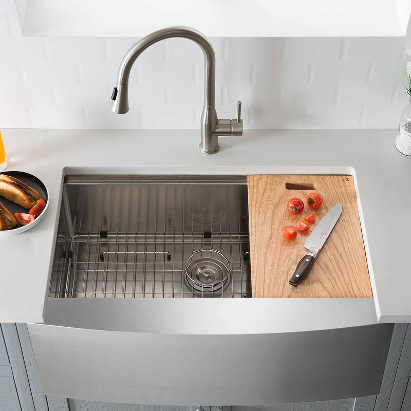 27 Inches Farmhouse Apron Single Bowl Stainless Steel Workstation Kitchen Sink
