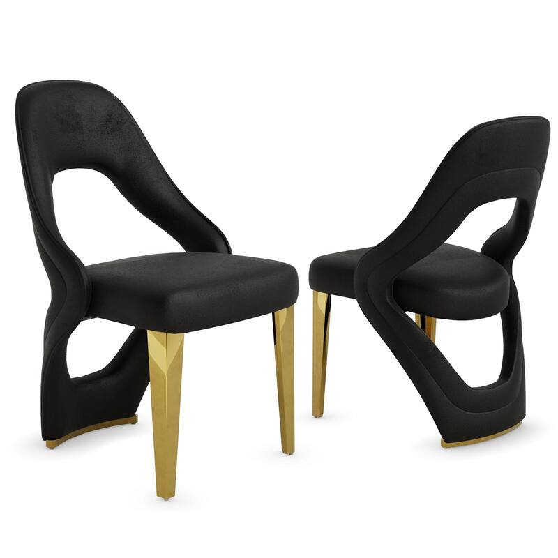 Velvet Dining Chairs with Open Back and Polished Metal Legs
