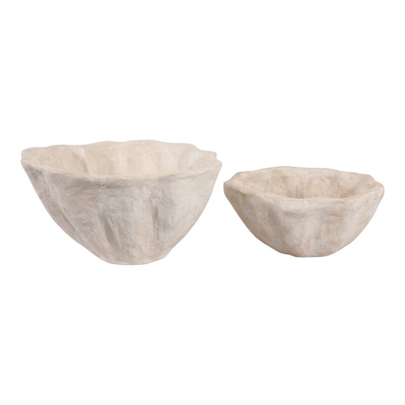 Pottery Planters Scalloped Edge Home Garden (Set of 2) - 15/18" White - 18.25" x 18.25" x 9.75"