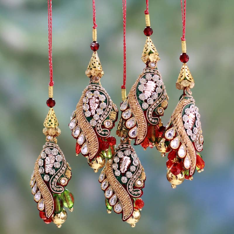 Beaded ornaments, 'Mughal Glam' (set of 5)