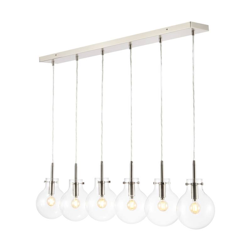 Katia 40.5" 6-Light Modern Contemporary Round Glass/Iron LED Linear Pendant, Nickel/Clear by JONATHAN Y - Nickel/Clear - 40.5"