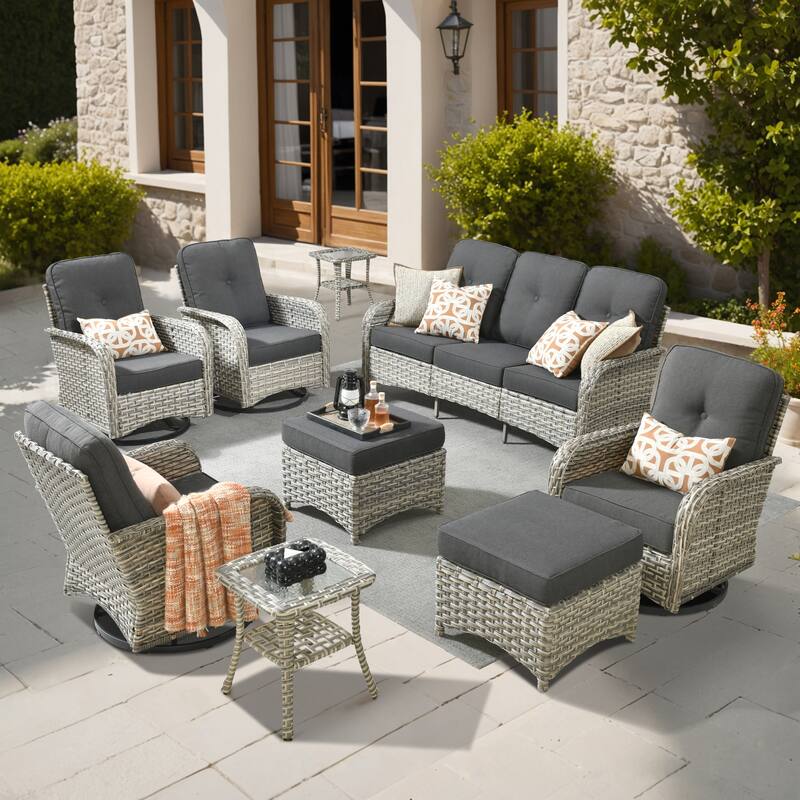 OVIOS 9-piece Patio Wicker Conversation Furniture Set - Black