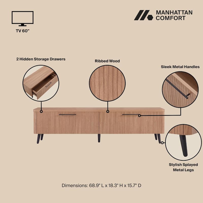 Manhattan Comfort Mid Century Modern Jodie 68.9 Inch TV Stand
