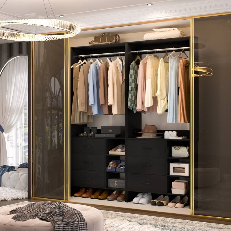 Cimly 30'' W Freestanding Closet Sytem with Hanging Rod, Closet Organizer with Drawers and Shelves