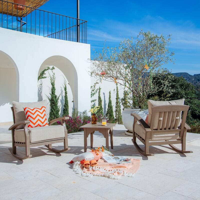 Cambridge Casual Leon 3-piece Teak Patio Rocking Chair Set with Cushion
