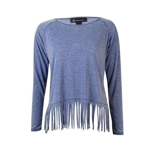 INC International Concepts Women's Fringed Marled Top - Vendor Blue - XS