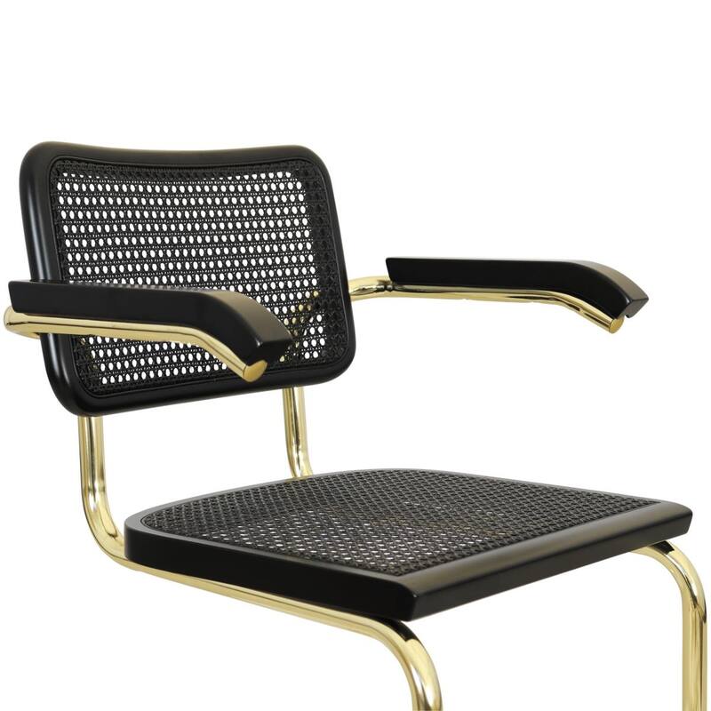 Breuer Chair Company Marcel Breuer Cesca Cane Cantilever Armchair Arm Chair w/ Brass Steel Frame (Various Wood & Cane Colors)