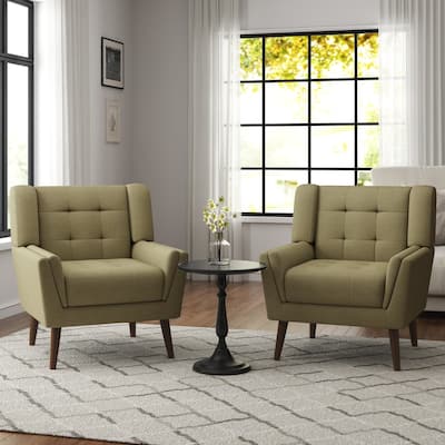 2 Set Mid Century Modern Linen Accent Armchair with Wooden Legs