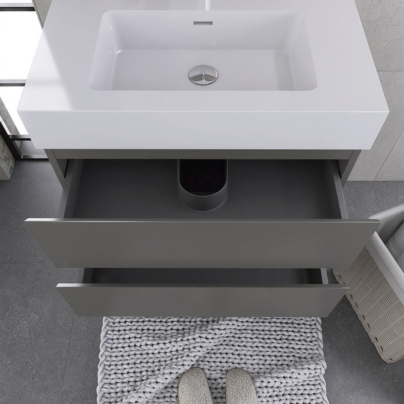 Floating Bathroom Vanity with Solid Surface Top