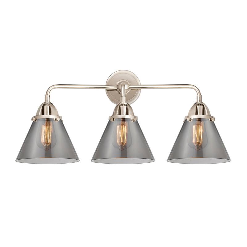 Innovations Lighting 288-3W-11-26 Cone Vanity Cone 3 Light 26" Wide - Polished Nickel / Plated Smoke